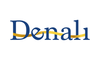 Denali - wordmark logo with golden ribbon