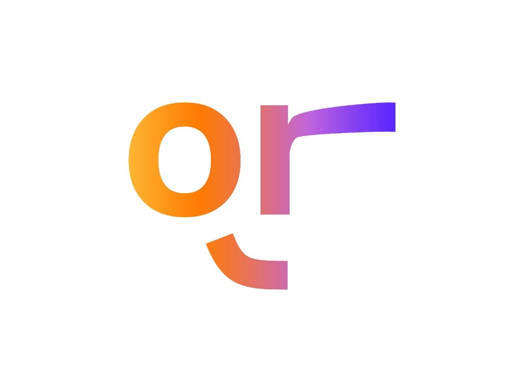 العلامة الفرعية لاستوديو سرورا: o و r بتدرج لوني تشكل وجهاً يغمز مع منحنى ابتسامة على خلفية بيضاء